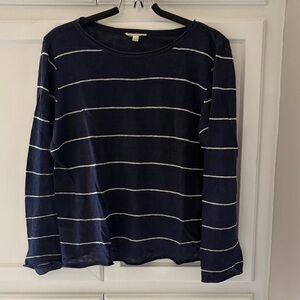 Eileen Fisher Navy Striped Long Sleeve Sweater Size M 100% Organic Linen